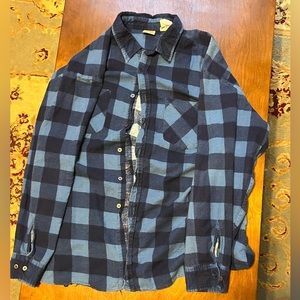 Distressed Blue Ozark Trail 2XL Checkered Patterned Button Up Cotton Overshirt